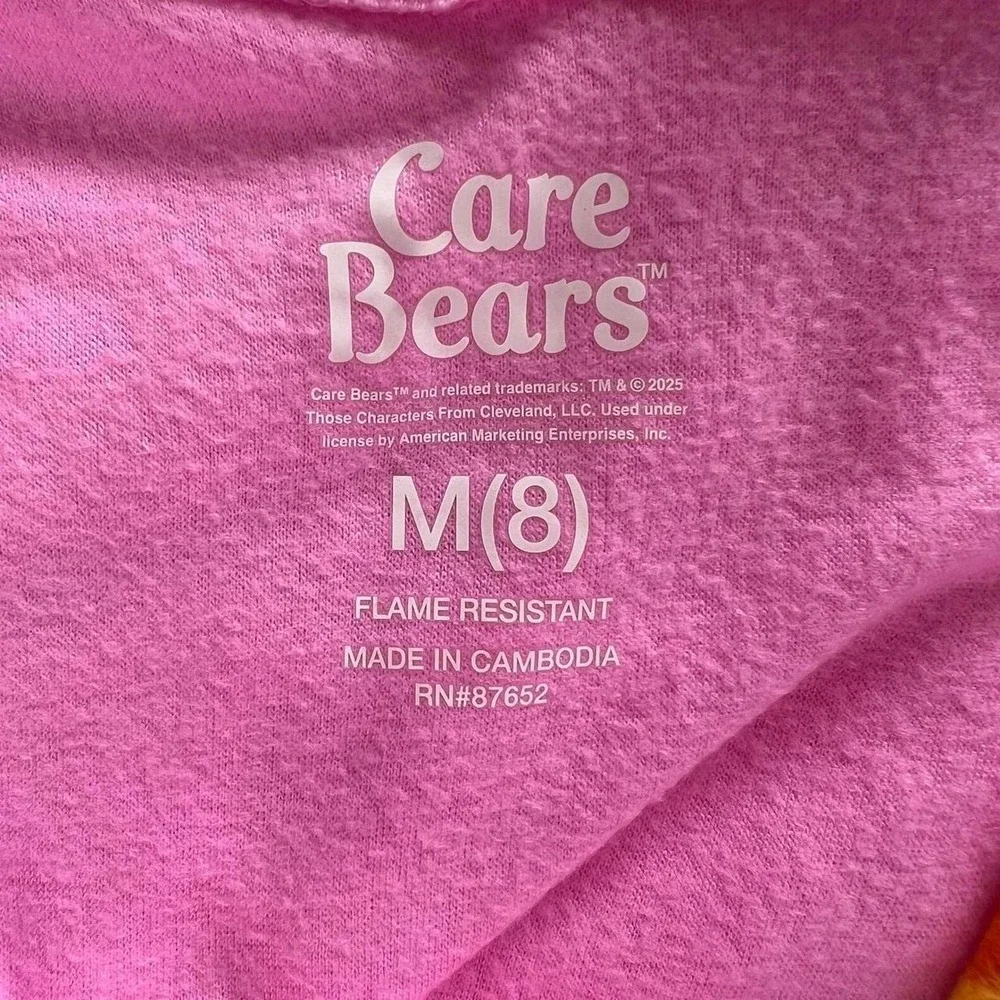 Care Bears Cheer Bear Pink Hooded Union Suit One Piece Pajamas Kids Size M 8 NEW